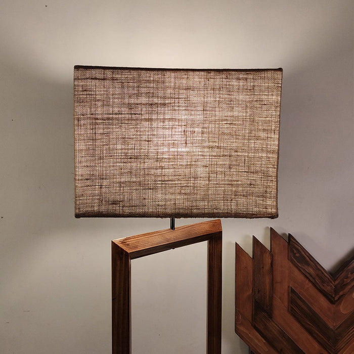 Zed Wooden Floor Lamp with Brown Base and Beige Fabric Lampshade