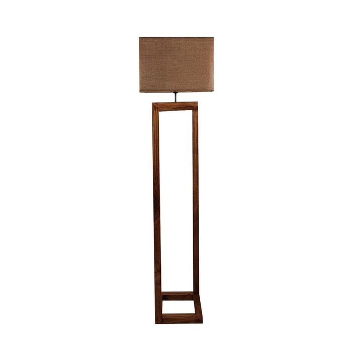 Zed Wooden Floor Lamp with Brown Base and Beige Fabric Lampshade