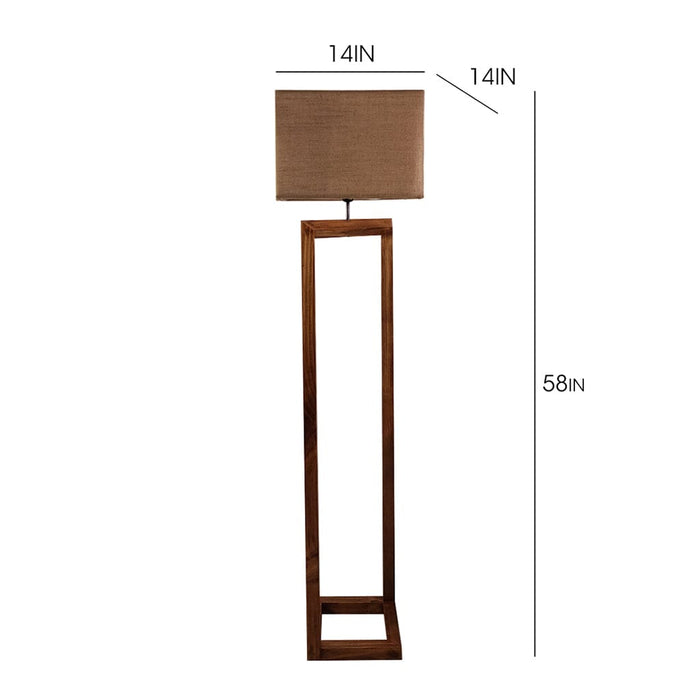 Zed Wooden Floor Lamp with Brown Base and Beige Fabric Lampshade