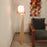 Sputnik Wooden Floor Lamp with Brown Base and Beige Fabric Lampshade