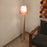 Sputnik Wooden Floor Lamp with Brown Base and Beige Fabric Lampshade