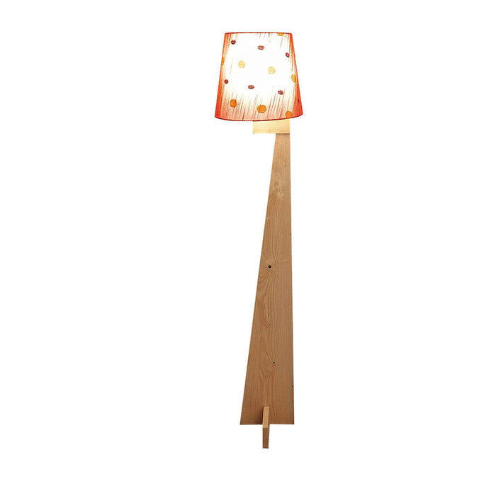 Sputnik Wooden Floor Lamp with Brown Base and Beige Fabric Lampshade