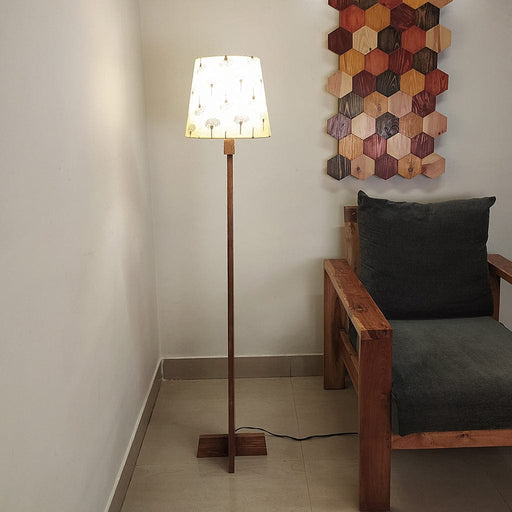 Moonwalker Wooden Floor Lamp with Brown Base and Premium Beige Fabric Lampshade