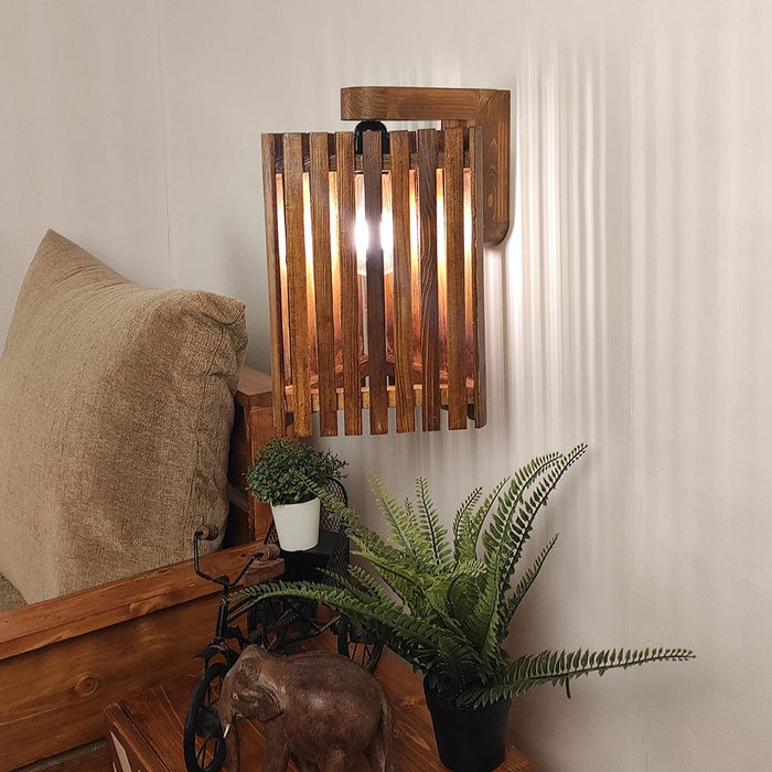 Trikona Brown Wooden Wall Light