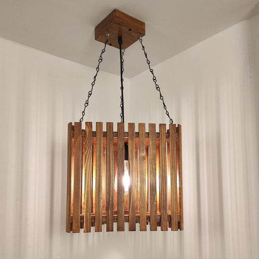 Trikona Brown Wooden Single Hanging Lamp