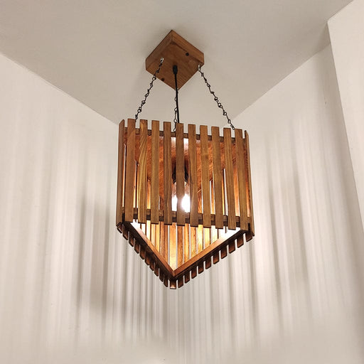 Trikona Brown Wooden Single Hanging Lamp