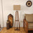 Vantage Wooden Floor Lamp with Brown Base and Jute Fabric Lampshade