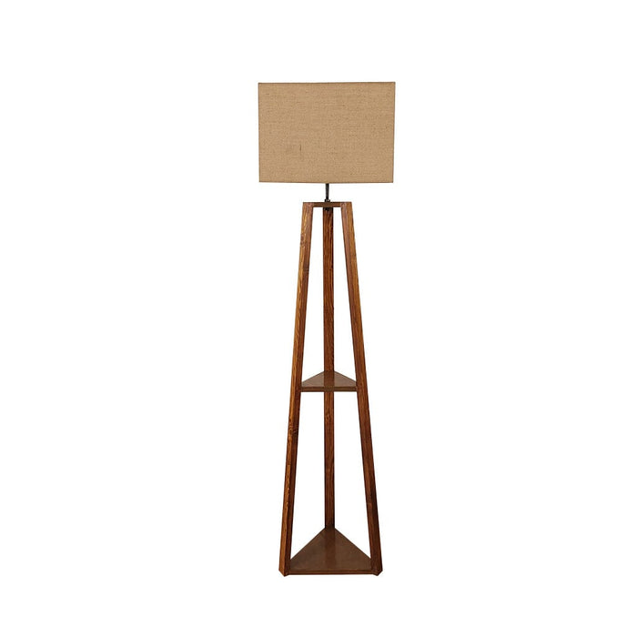 Vantage Wooden Floor Lamp with Brown Base and Jute Fabric Lampshade