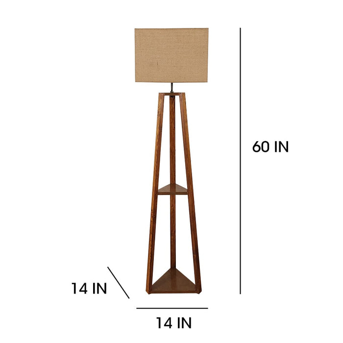 Vantage Wooden Floor Lamp with Brown Base and Jute Fabric Lampshade