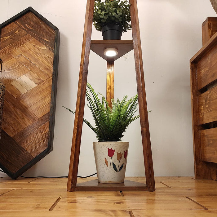 Vantage Wooden Floor Lamp with Brown Base and Jute Fabric Lampshade