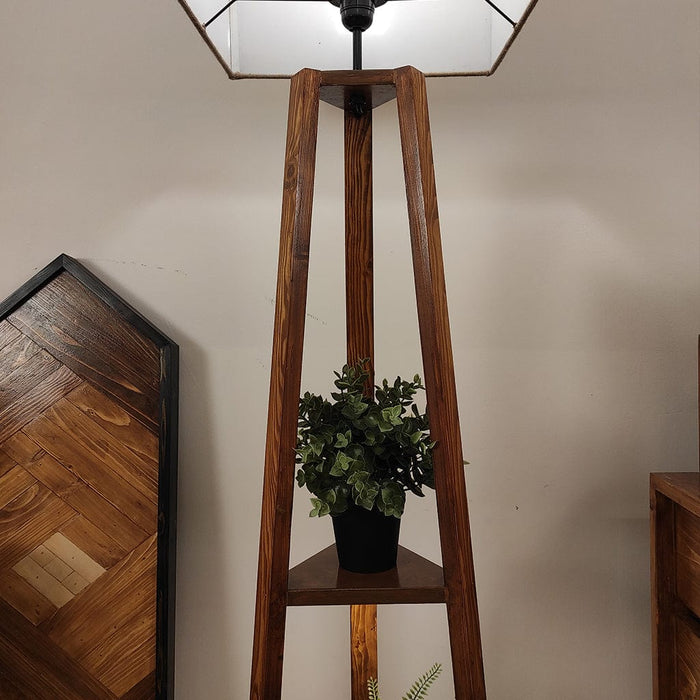Vantage Wooden Floor Lamp with Brown Base and Jute Fabric Lampshade