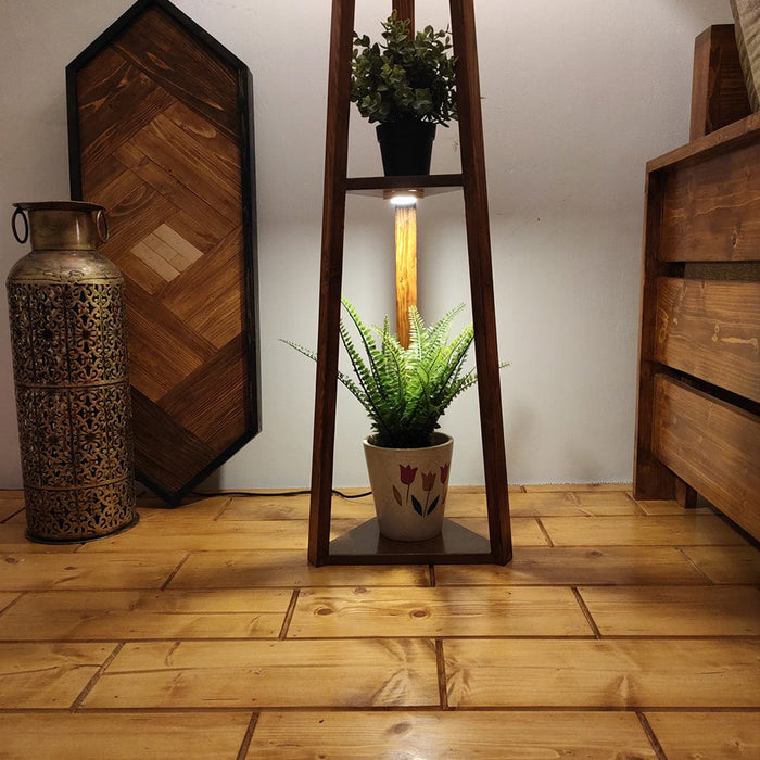 Vantage Wooden Floor Lamp with Brown Base and Jute Fabric Lampshade