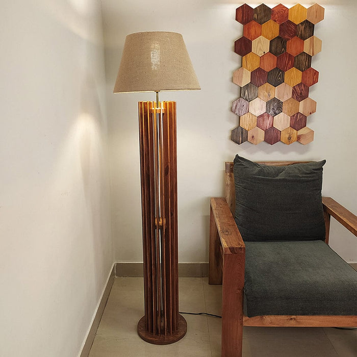 Ventus Wooden Floor Lamp with Premium Beige Fabric Lampshade