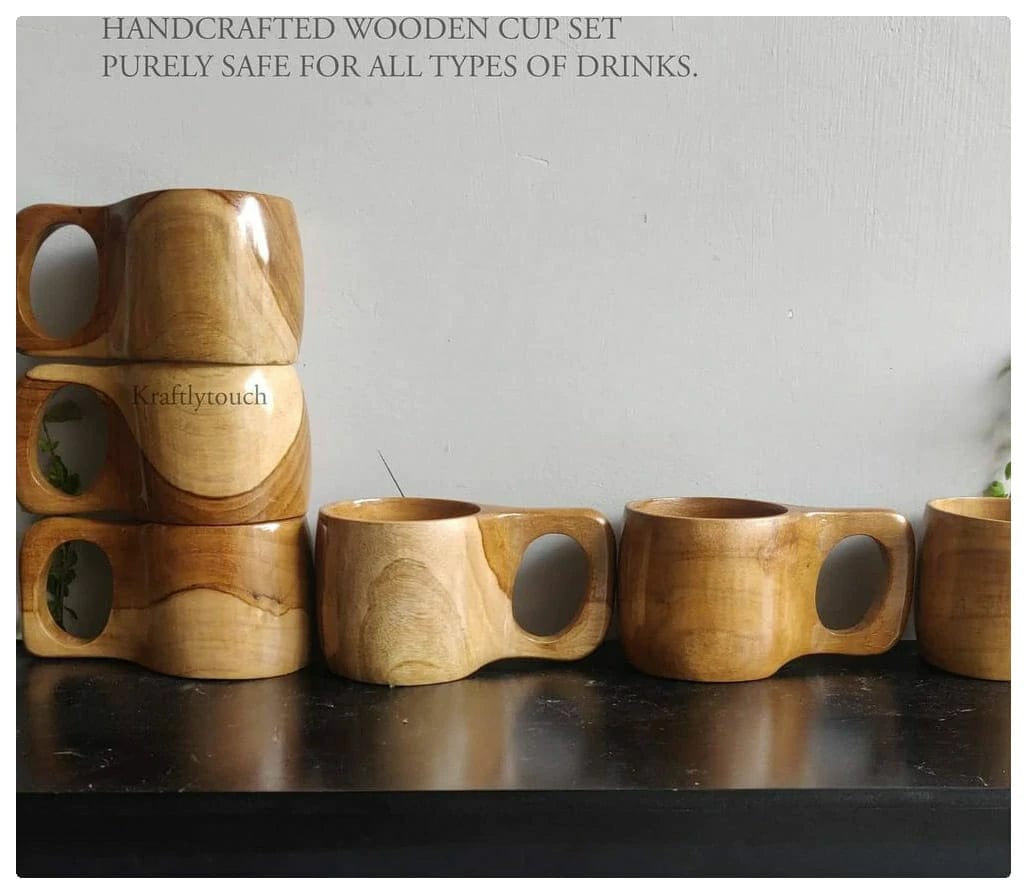 WOODENIBIS PREMIUM CUPS || TEAK WOOD || (  SET OF 6 )