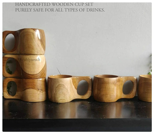 WOODENIBIS PREMIUM CUPS || TEAK WOOD || (  SET OF 6 )