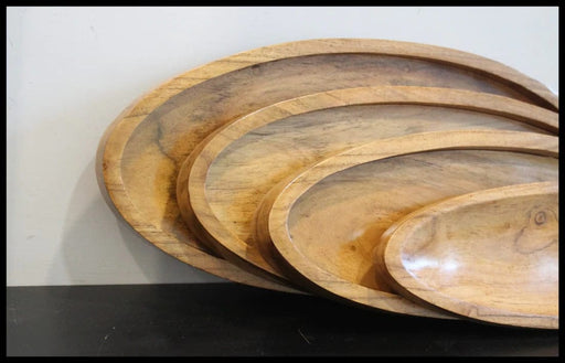 WOODEN OVAL SERVING TRAY SET OF 4 II WOODEN SERVING TRAY