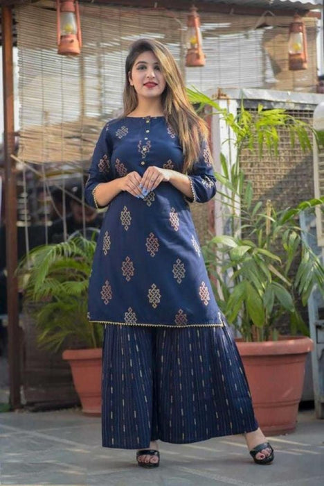 Stylish Rayon Printed Kurta With  Sharara Set