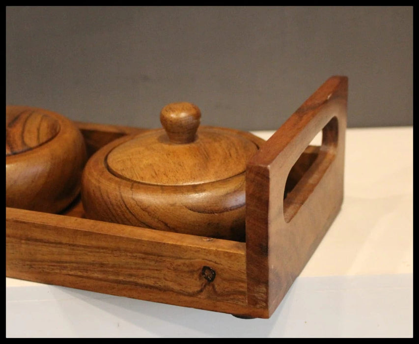 SERVING POTS WITH TRAY II WOODEN REFRESHMENT JARS II WOODEN