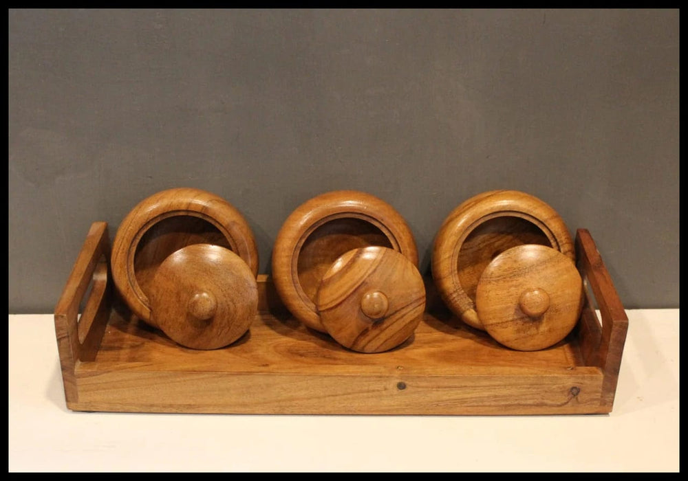 SERVING POTS WITH TRAY II WOODEN REFRESHMENT JARS II WOODEN