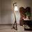 Triad Wooden Floor Lamp with Brown Base and Beige Fabric Lampshade