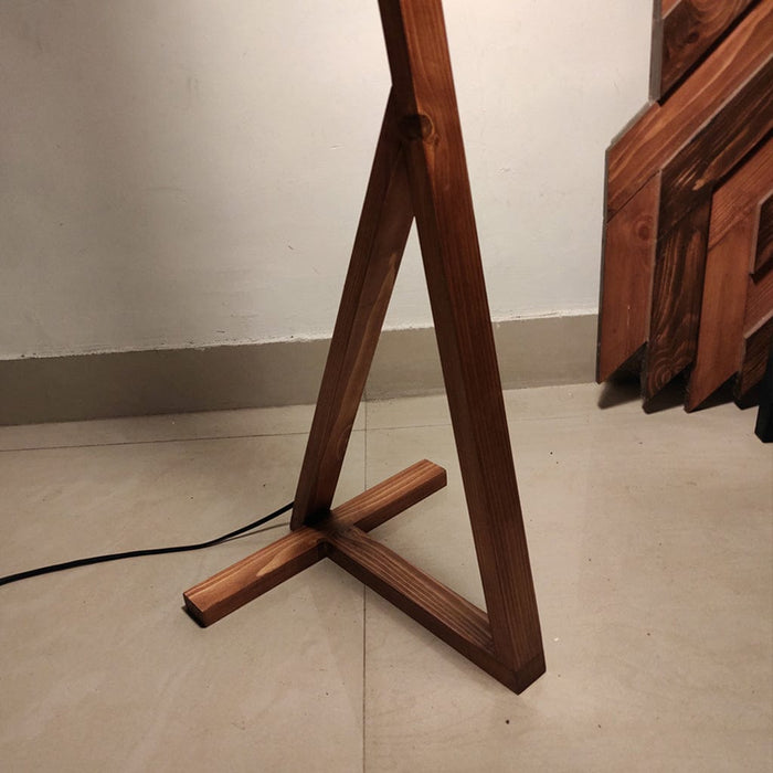 Triad Wooden Floor Lamp with Brown Base and Beige Fabric Lampshade