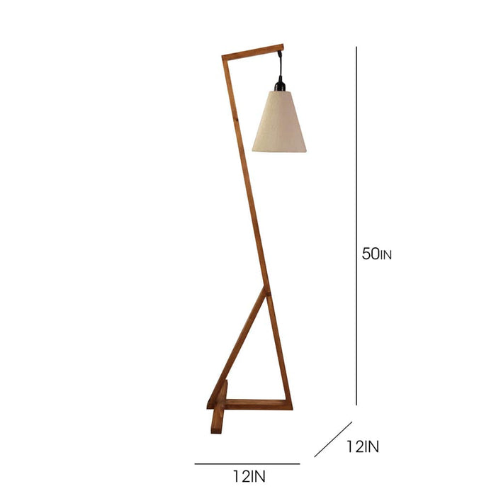 Triad Wooden Floor Lamp with Brown Base and Beige Fabric Lampshade