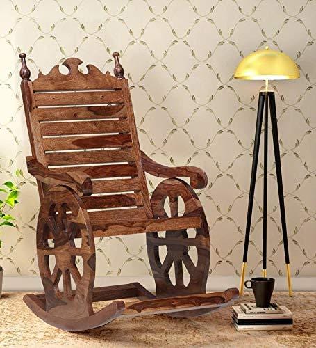 Solid Wood Rocking Chair in Rustic Teak Finish