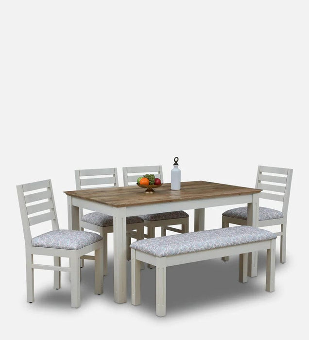 Alabaster Solid Wood Six Seater Dining Set With Bench
