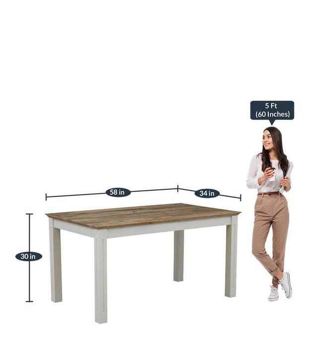 Alabaster Solid Wood Six Seater Dining Set With Bench