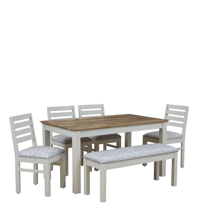 Alabaster Solid Wood Six Seater Dining Set With Bench