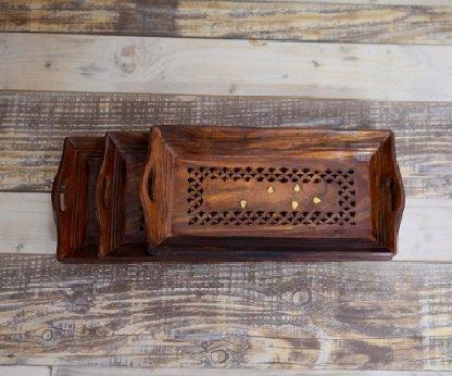 Wooden Serving Tray with Brass