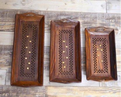 Wooden Serving Tray with Brass