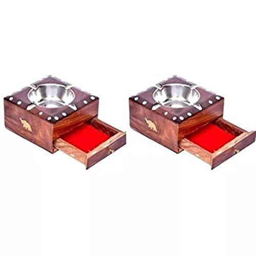 Wooden Brass Inlay Ashtray