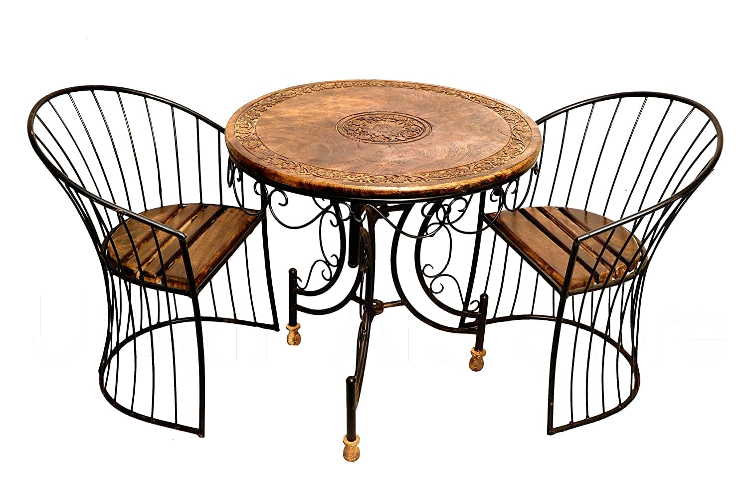 Wooden & Wrought Iron Furniture Set Garden & Outdoor/Indoor Furniture   (2 CHAIR + 1 TABLE SET)