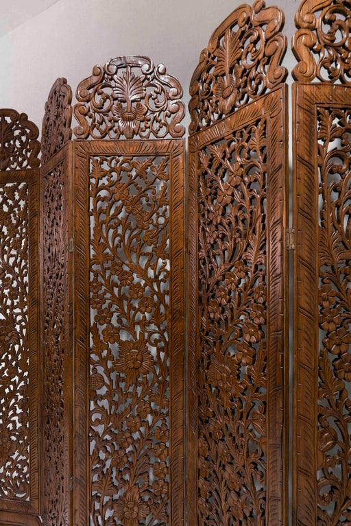 Room Divider Flower Folding Screen Panels Carved Teak Wood Asian Screen Large Wood Wall Art Thai Wood Carving Wooden Boho King Headboard