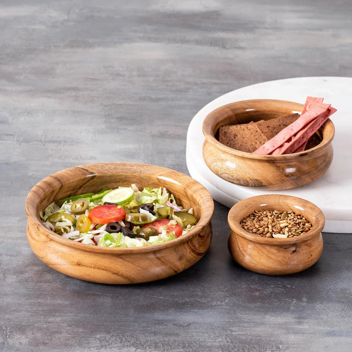 WOODEN BOWL || SET OF 3 || FOOD SAFE || ACACIA WOOD || HOT/COLD MEAL