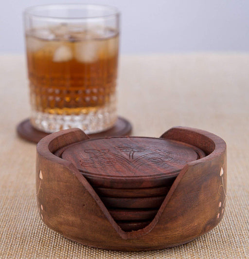 Wood Drink Coasters Sets with Holder Set of 6