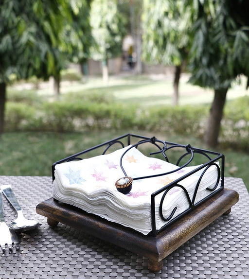 Metal and Wood Paper Napkin Holder