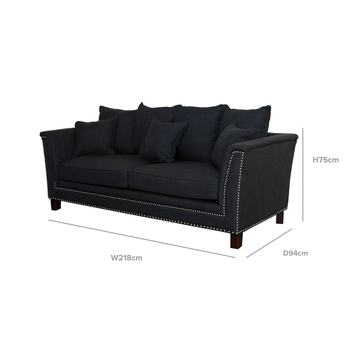 MANHATTAN 3 SEATER FABRIC SOFA BLACK COLOUR