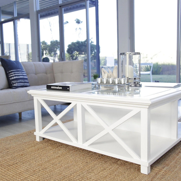 SORRENTO LARGE GLASS COFFEE TABLE WHITE