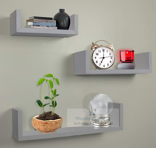 Wooden Set of 3 Floating U Shelves