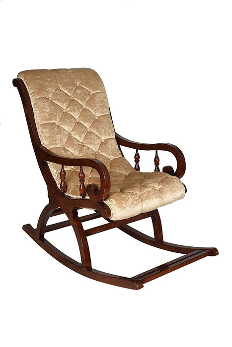 Royal Look Hand Crafted Rocking Chair in Teak Wood with Cushion for Living Room Garden Lounge Wooden Hand Crafted Rocking Chair