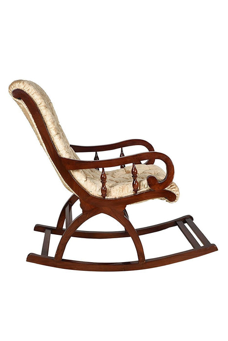 Royal Look Hand Crafted Rocking Chair in Teak Wood with Cushion for Living Room Garden Lounge Wooden Hand Crafted Rocking Chair