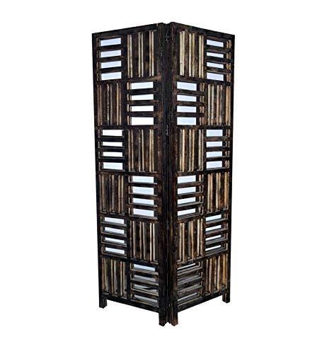 Solid Wood 4 Panel Room Wooden Partition (Brown) for Living Room